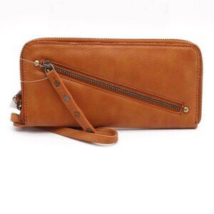 Free People Wallet Brown Distressed Vegan Wristlet Strap Zip Closer Clutch NEW